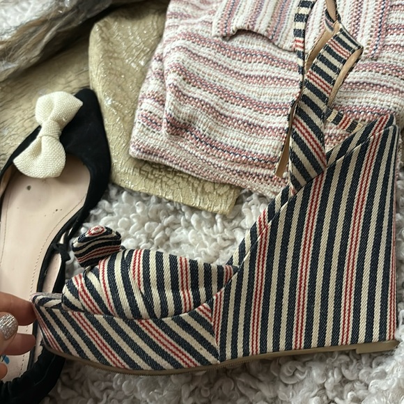 Just fab denim stripe wedge, platform, shoes, blue red and white size 8 1/2 - Picture 1 of 5